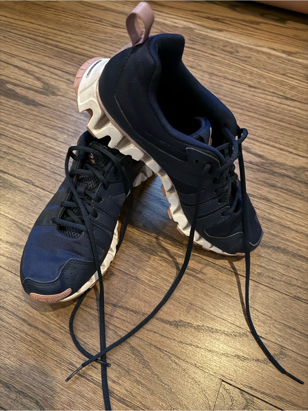 Reebok Navy Zigtech Sneakers with Pink Accents